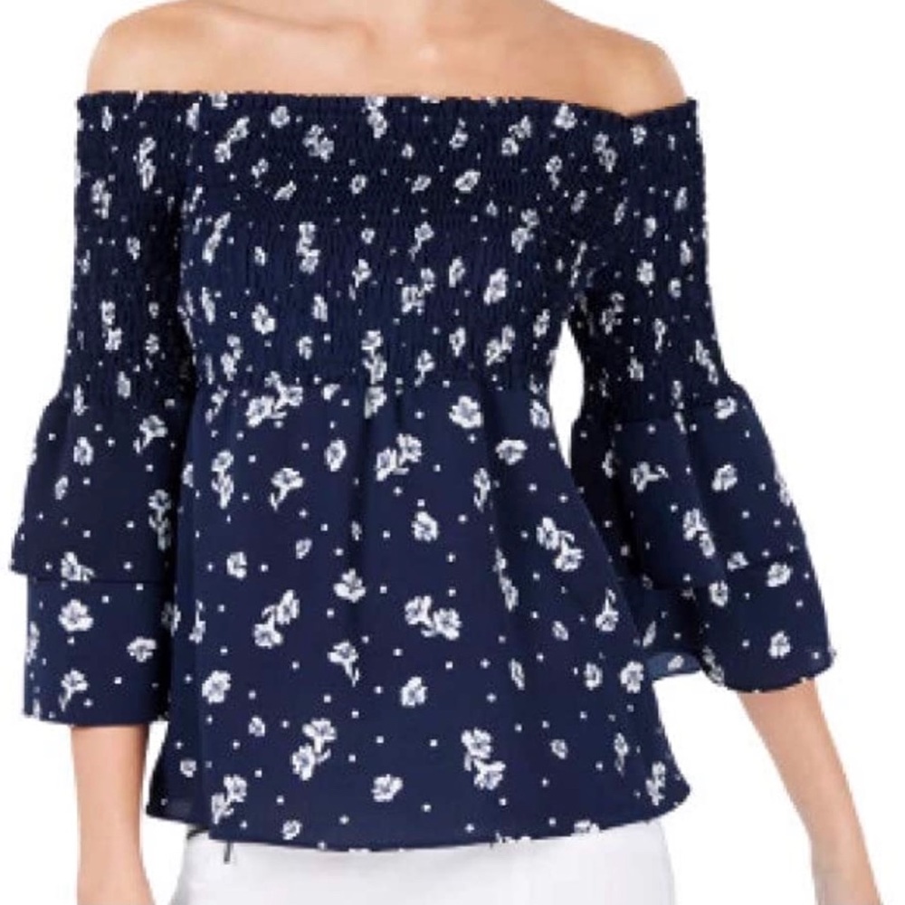 Bar III Off-The-Shoulder Smocked Top NWT
